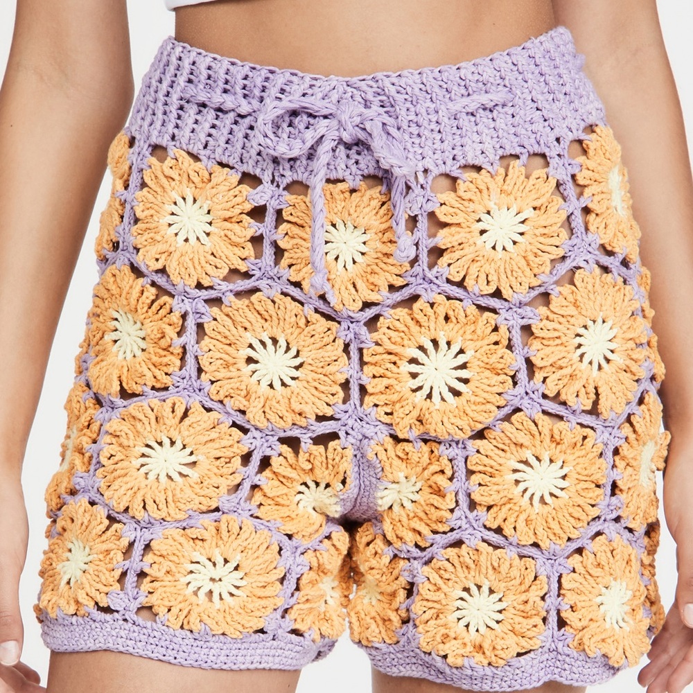 Tach high waisted Crochet Floral Women Shorts - Purple and Orange LG